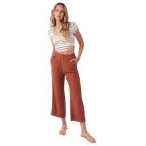 O’Neill Rust Wide Leg Crop Pants Linen Blend Elastic Waist Size L